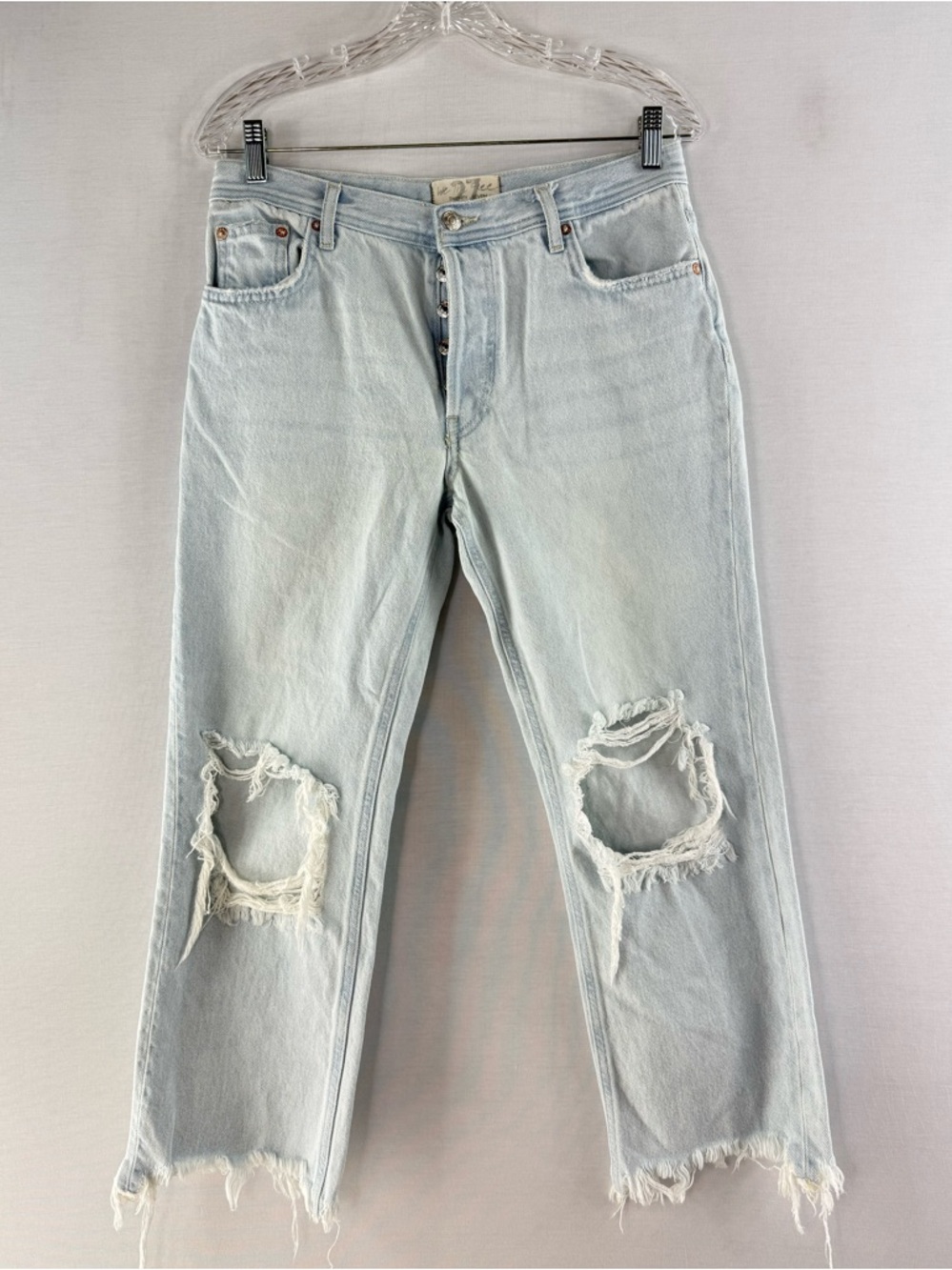 We The Free Maggie Light Wash Ripped Crop Straight Leg Jeans